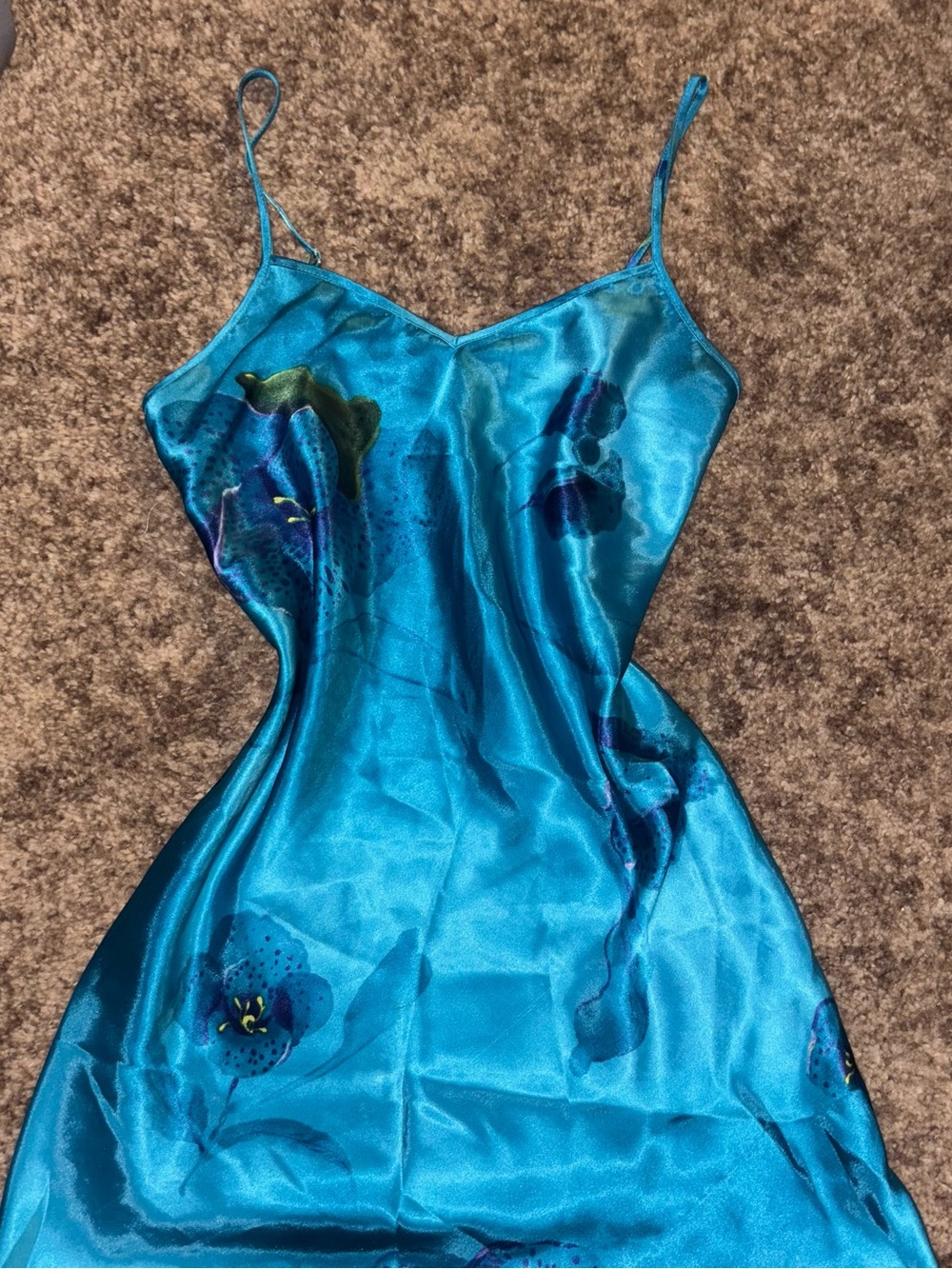 Blue Satin Orchid Slip Dress Sleepwear